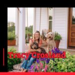 Photo of podcast guest Tracy Crosland and her two dogs on a porch